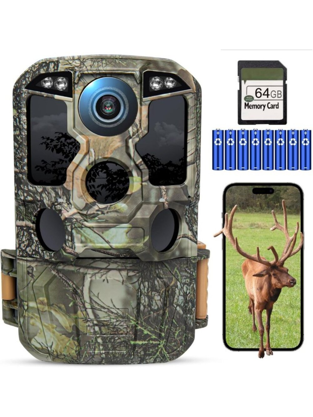 4K WiFi Trail Camera with 64GB Card, Night Vision, Motion Activated, Waterproof